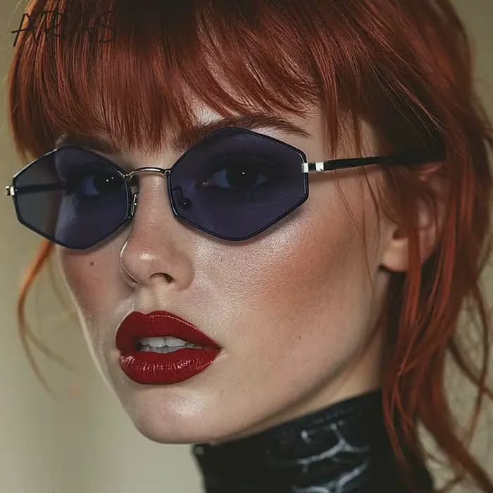 Lunettes de soleil punk hexagonales irrégulières pour femmes 2026 – Design de marque de luxe