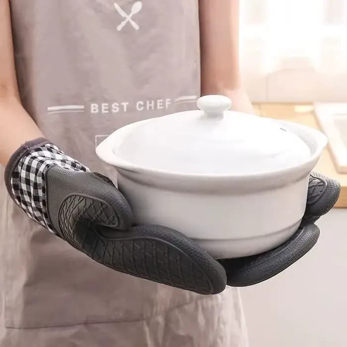 Gant isolé en Silicone, dispositif Anti-brûlure de cuisine antidérapant, allongé, épaissi, résistant aux hautes températures