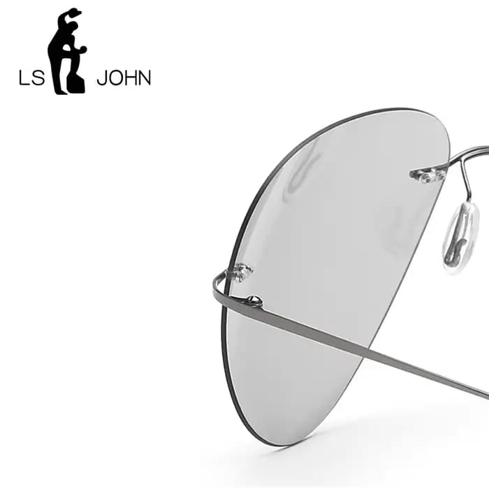 LS JOHN nouveau pilote photochromique lunettes de soleil polarisées hommes ultraléger titane sans monture Vintage