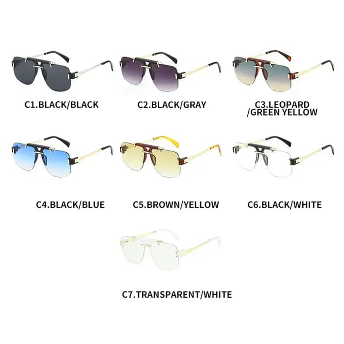 Y2k demi-monture pilote lunettes de soleil femmes pour hommes 2025 Vintage surdimensionné Punk métal marque de luxe