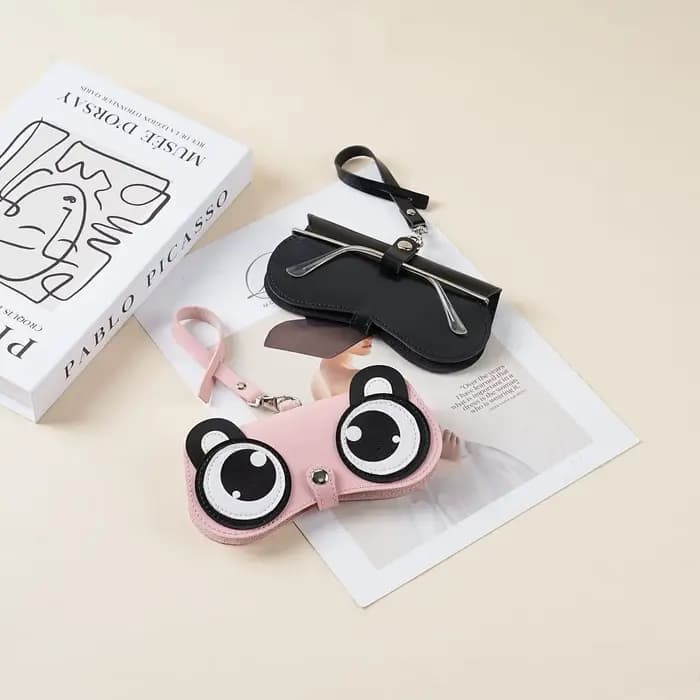 Étui à lunettes en cuir PU avec motif d'ours de dessin animé