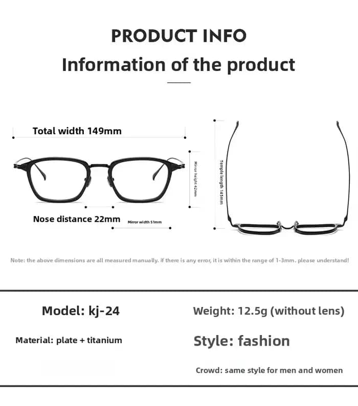 Monture de lunettes carrée en titane pur