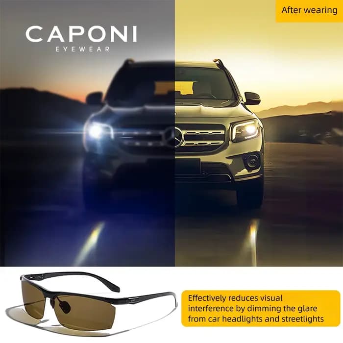CAPONI Vision nocturne hommes lunettes de soleil carbone Firber conduite sport photochromique UV400 HD
