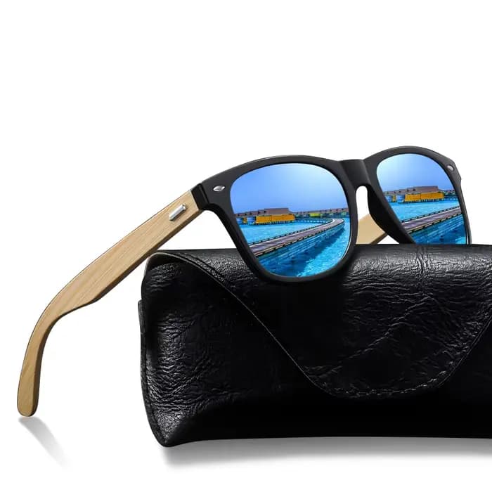 Lunettes de soleil carrées vintage en bois de bambou