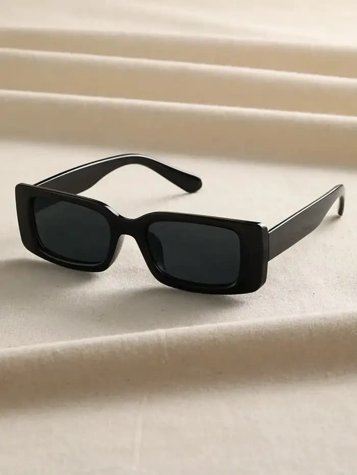 1 paire de lunettes de soleil carrées en plastique noir unisexe