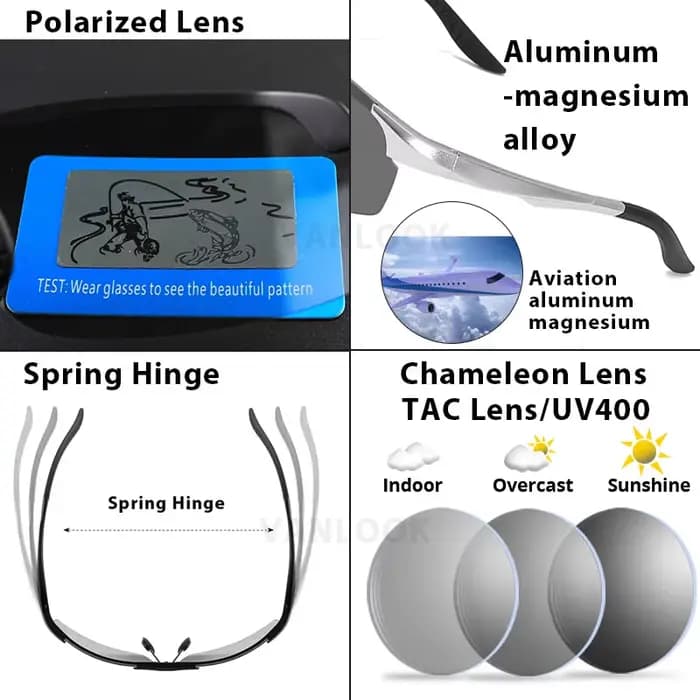Lunettes de soleil photochromiques polarisées pour hommes