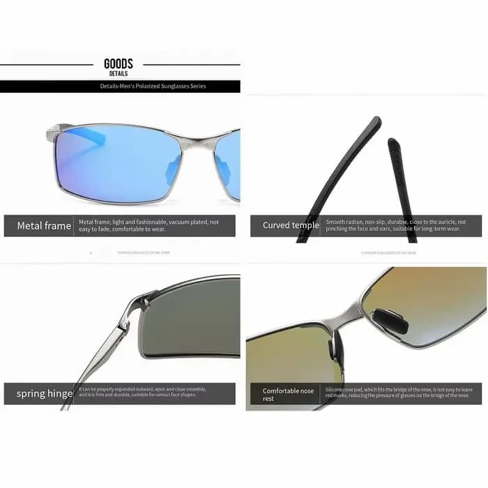 Lunettes de soleil polarisées à monture métallique rectangulaire pour hommes