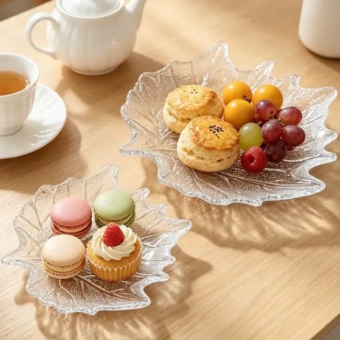 Plat à dessert en verre à motif de feuilles surélevées, forme de feuilles, style européen, assiette à fruits, plateaux décoratifs pour fruits secs, utilisation en cuisine