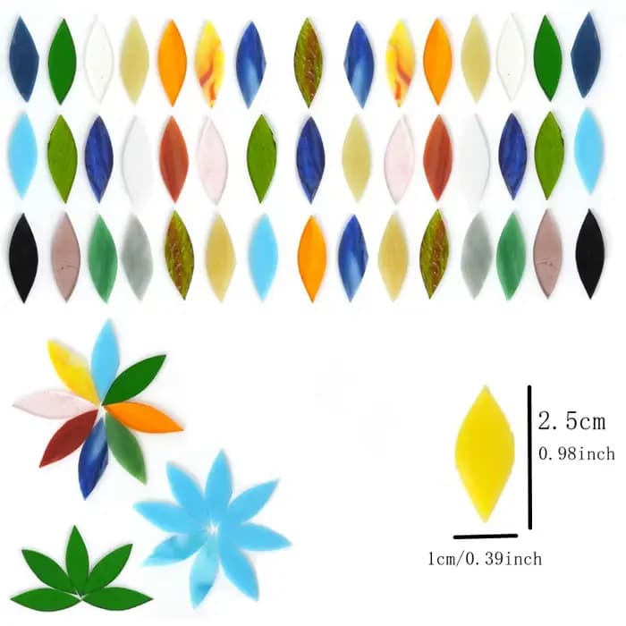 100 pièces de verre coloré en forme de feuille et de pétale, briques de verre colorées découpées à la main, utilisées pour les travaux manuels, fournitures d'art en mosaïque