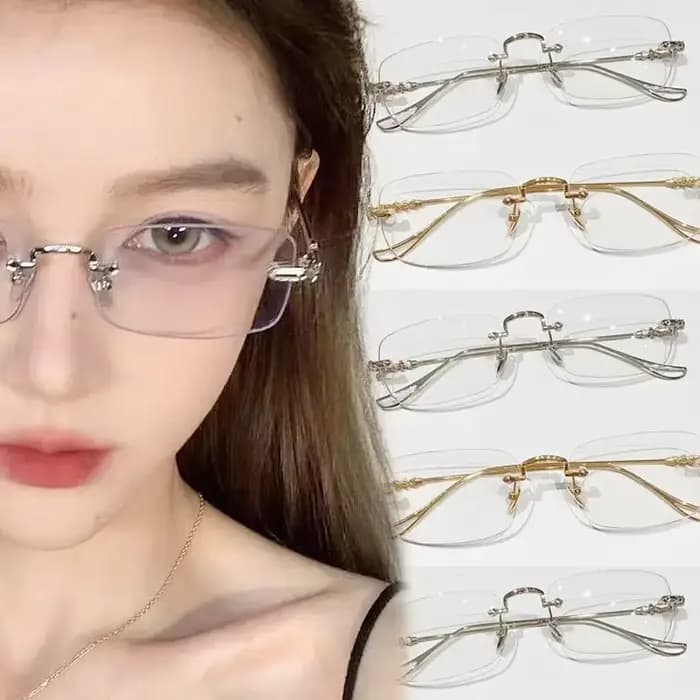 Nouvelle mode lunettes sans cadre pour femmes hommes argent Rectangle