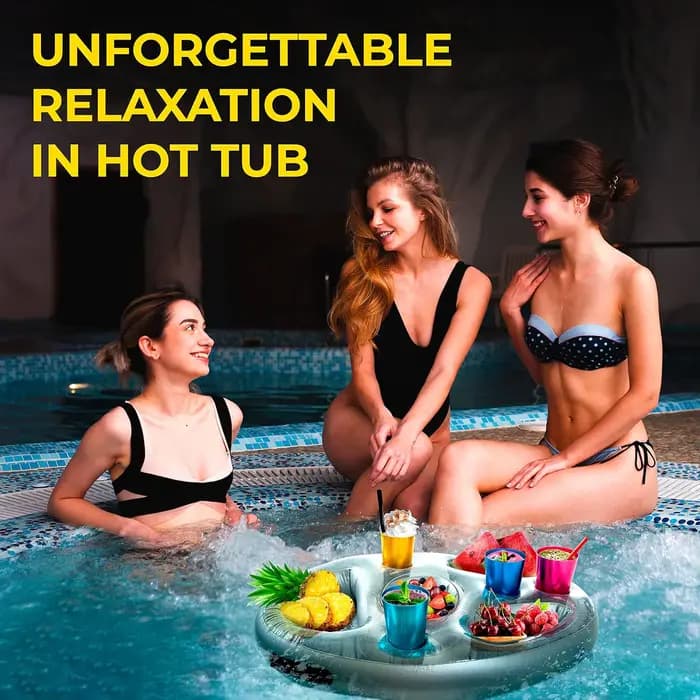 Support de Boissons Gonflable Flottant pour Piscine, Table à Bière, Refroidisseur, Plateau de Bar Flottant, Porte-Gobelets et Porte-Boissons avec Bol à Snacks