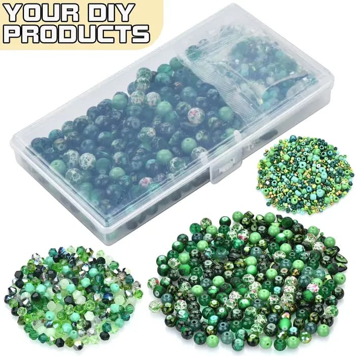 Kit de bijoux en perles de verre vert pour documents exécutifs, perles rondes pour bricolage, bracelet, boucle d'oreille, collier, fournitures exécutives