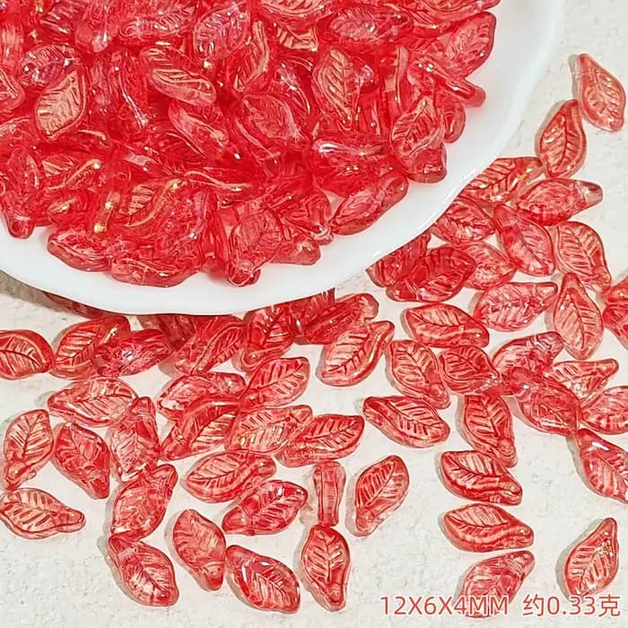 Perles en verre transparent dégradé en forme de feuille 12x6x4mm, 50 pièces, perles colorées en forme de feuille de vigne, accessoires de fabrication de bijoux faits à la main DIY