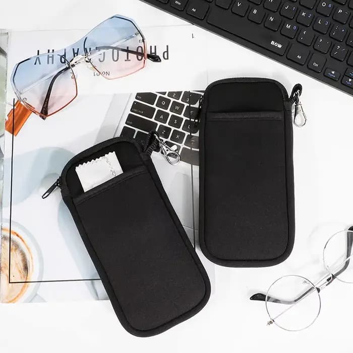 Étui à lunettes souple portable avec fermeture éclair et mousqueton