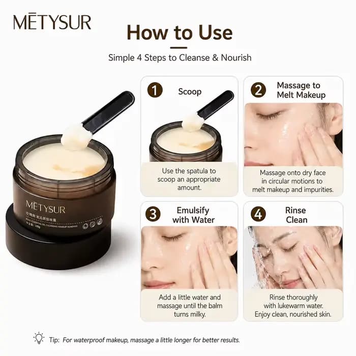 Baume démaquillant visage 100g à l'huile de rose, fond rapidement en 10 secondes, démaquille le maquillage waterproof, nettoyant doux et en profondeur pour tous types de peau