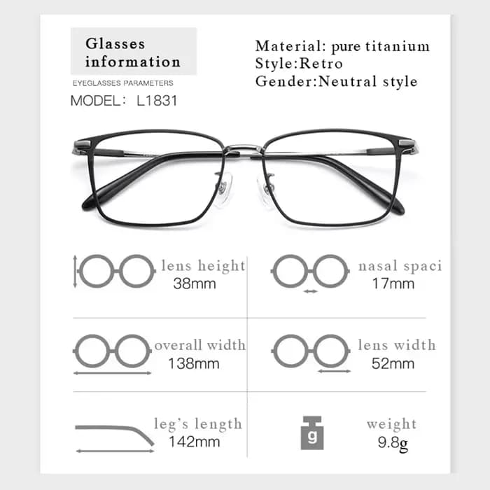 Monture de lunettes en titane pur pour hommes et femmes
