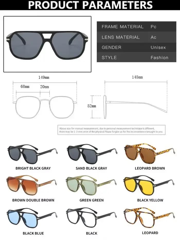 Lunettes de soleil carrées à double barre et rivets pour femme