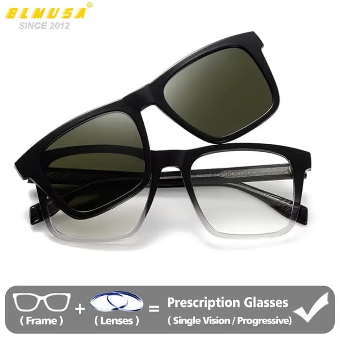 BLMUSA carré grand cadre 2-en-1 lunettes magnétiques hommes mode optique multifocale Prescription