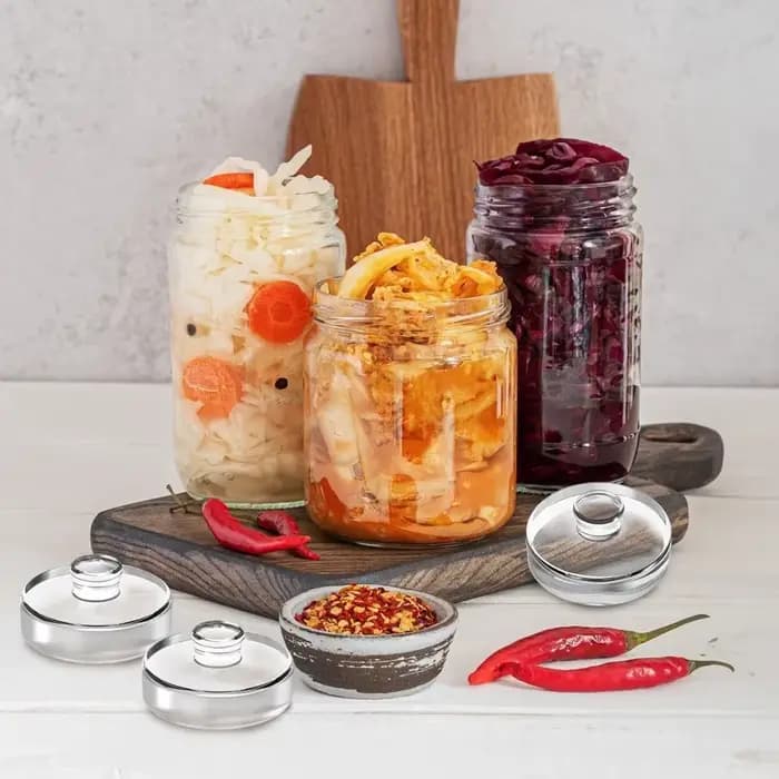 Poids en verre fermenté avec poignée, couvercle de bocal Mason à large ouverture scellé, gadgets de cuisine, récipients de stockage transparents, couvercles ménagers