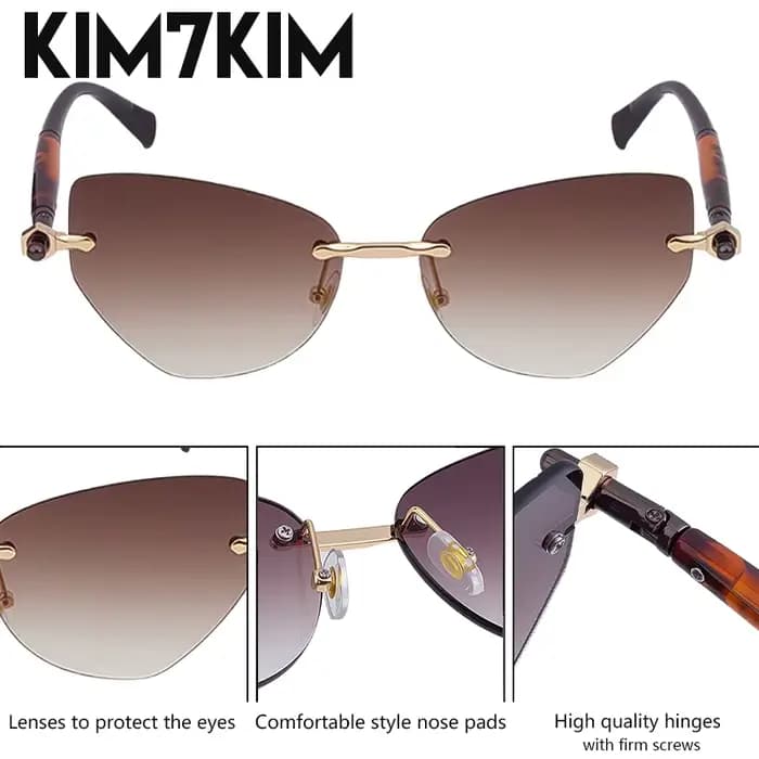Vintage Sans Monture Cat Eye lunettes de Soleil Femmes 2026 De Luxe Marque Tendance Punk Polygone