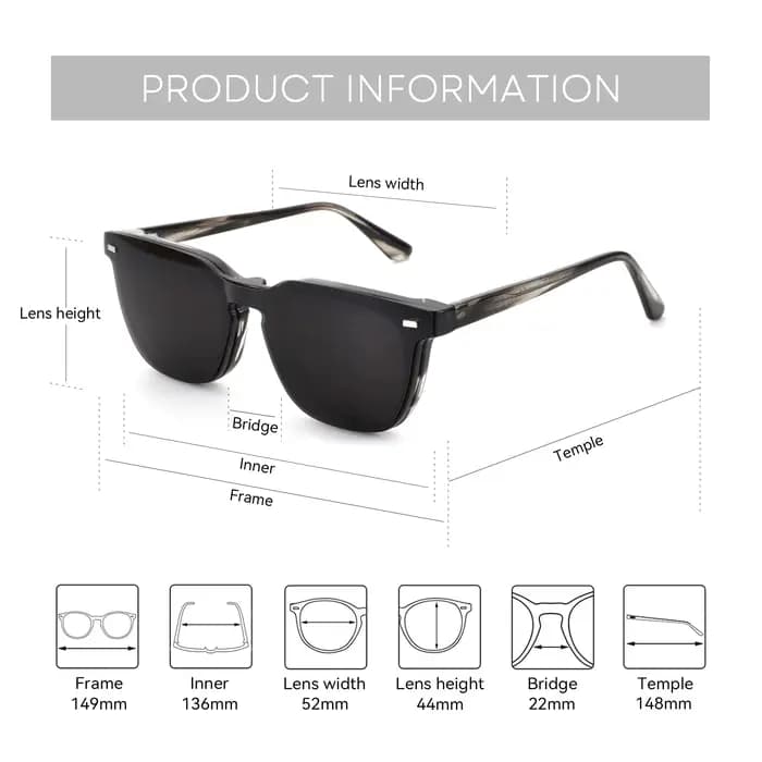 ZENOTTIC (taille L) Lunettes de vue polarisées magnétiques à clipser pour hommes