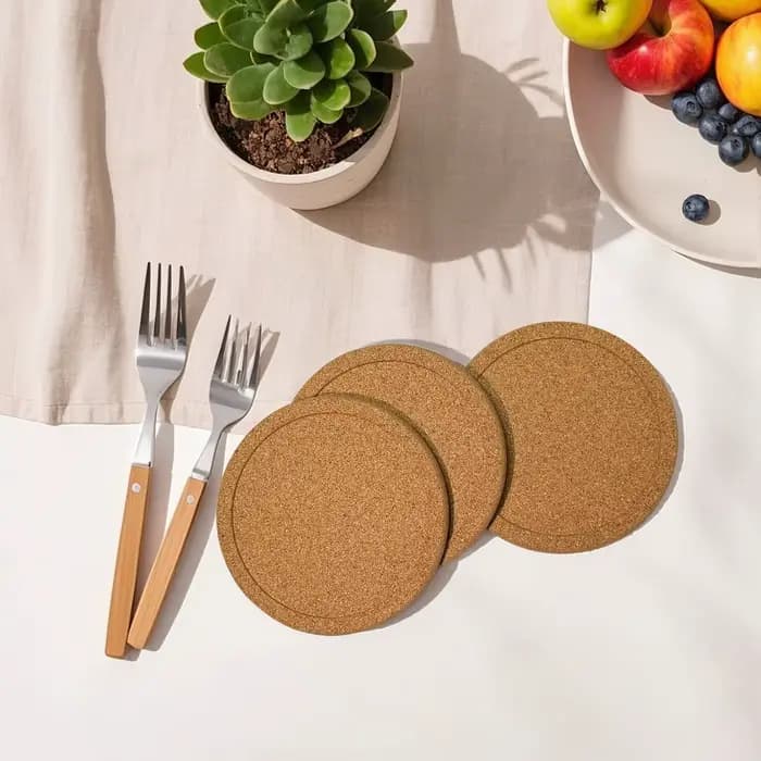 Dessous de verre en liège Concave avec support métallique, dessous de verre d'isolation thermique pour café de bureau, antidérapant, écologique, rond, 8 pièces/boîte