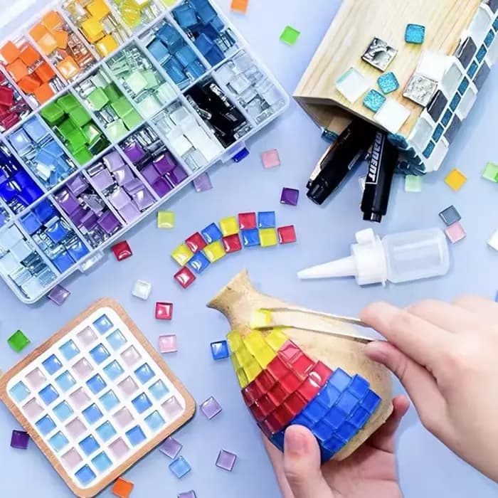 Mosaïque de verre cristal coloré, 50 pièces, fait à la main, bricolage, décoration créative pour enfants, zone d'art, pâte de peinture, matériel