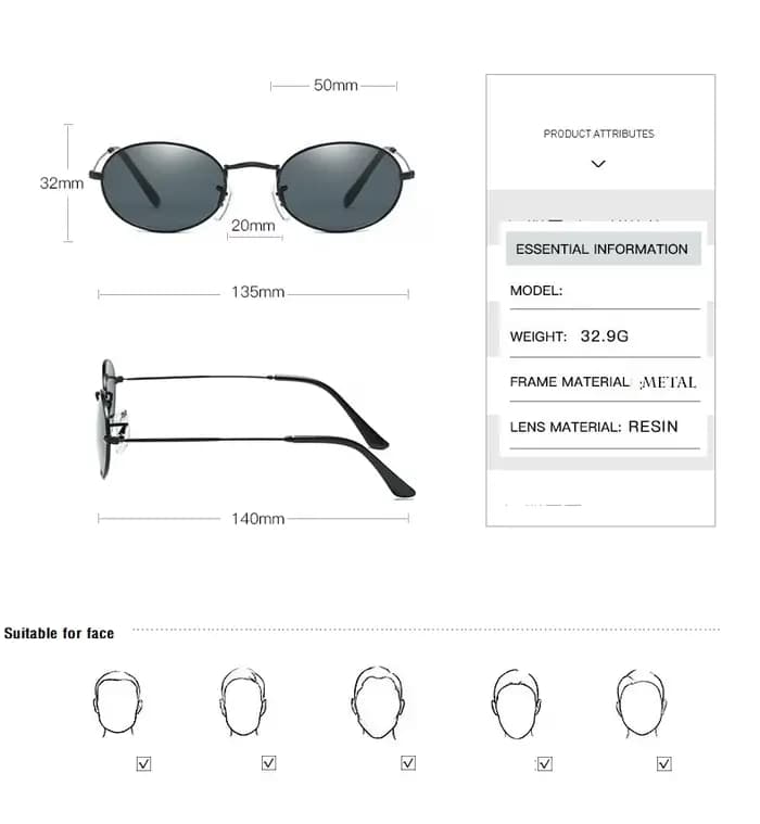 Lunettes de soleil ovales en alliage UV400 pour femmes et hommes