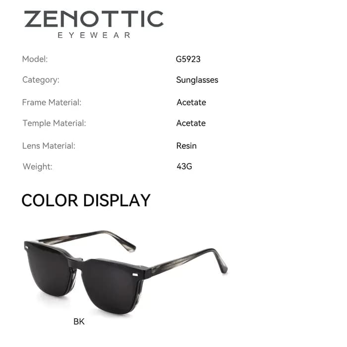 ZENOTTIC (taille L) Lunettes de vue polarisées magnétiques à clipser pour hommes