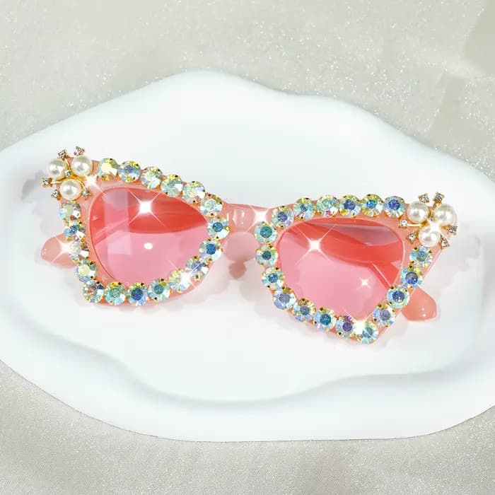 Lunettes œil de chat en strass scintillants pour femmes