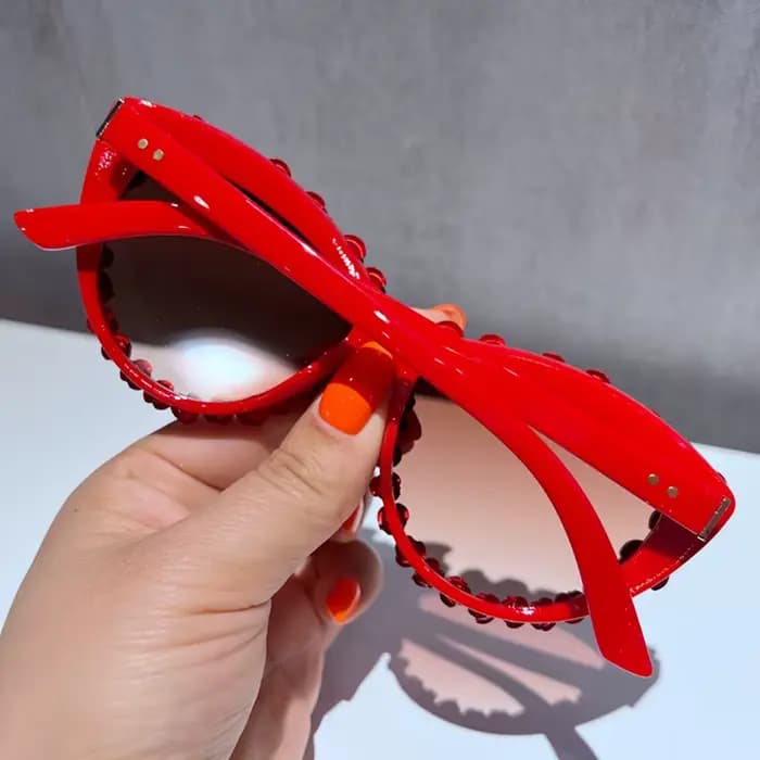 Lunettes de soleil femmes 2023 Sexy fleur rouge oeil de chat
