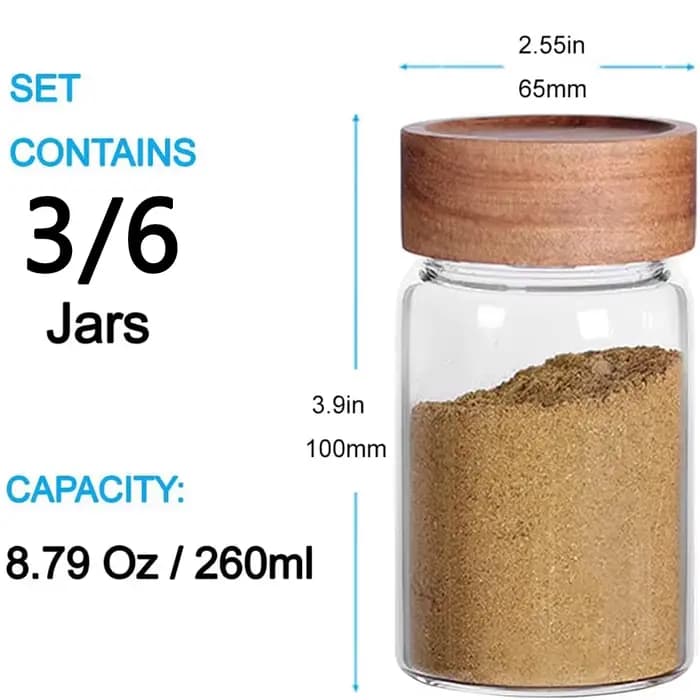 Bocaux en verre pour aliments avec couvercles hermétiques à vis en bois d'acacia, bocaux à épices avec couvercles, organisation pour bocaux, bouteilles et contenants