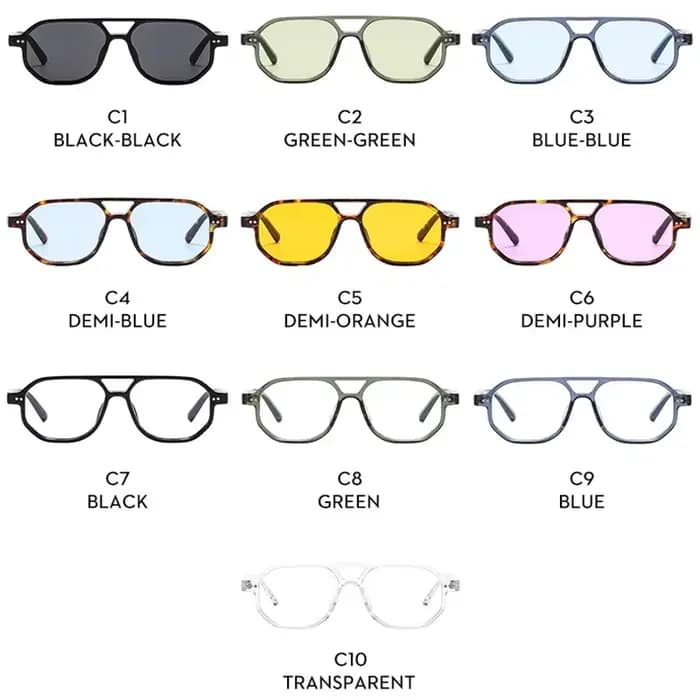 SO & EI Vintage Double ponts polygone carré femmes lunettes de soleil mode Rivets hommes clair océan lentille nuances