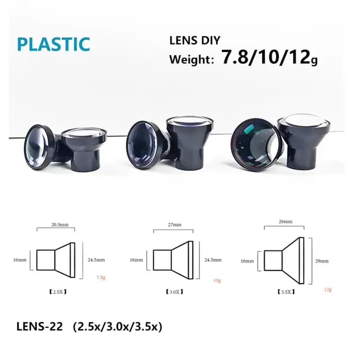 Lentilles en plastique ultralégères Ginghealy 22 Square, vendues par paires, 2,5X/3,0X/3,5X, lentilles utilisées pour la fabrication de loupes dentaires TTL.