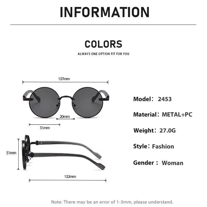 Lunettes de soleil rondes vintage 2025 – Tendance classique dégradée pour l'extérieur – Design de marque de luxe – Monture métallique – 2453