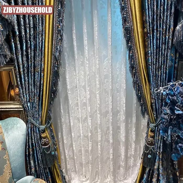 Rideau personnalisé européen américain villa rideau velours damas fleur européenne nouveau chinois salon chambre balcon fenêtre