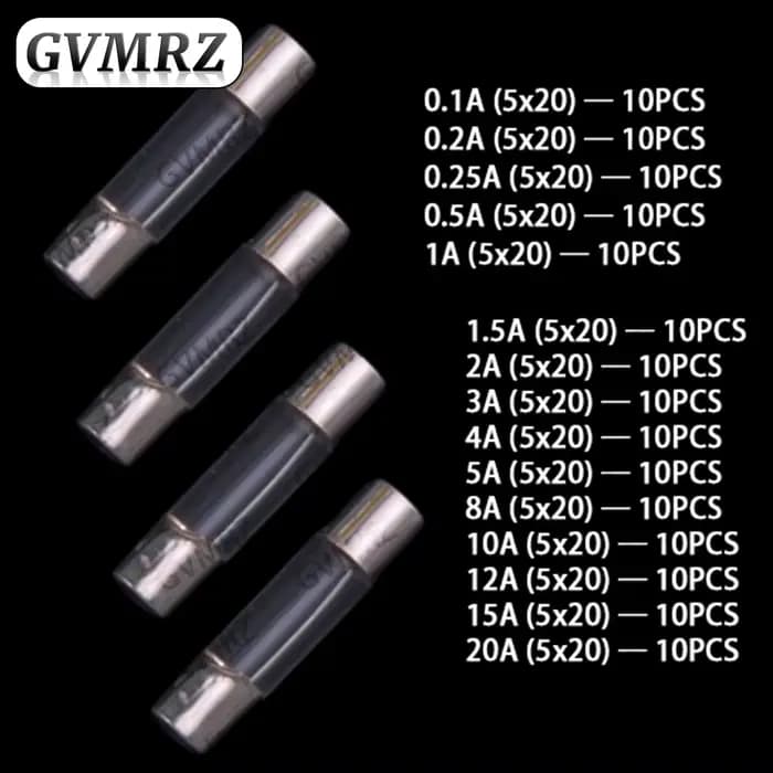 15 valeurs 0,1A-20A Ensembles de fusibles en verre 5x20mm, 150 pièces: 0,1A 0,2A 0,25A 0,5A 1A 1,5A 2A 3A 4A 5A 8A 10A 12A 15A 20A