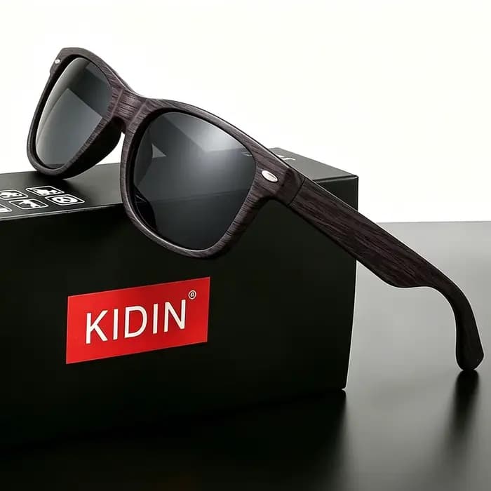 Lunettes de soleil KIDIN imitation grain de bois style Wayfarer pour hommes et femmes