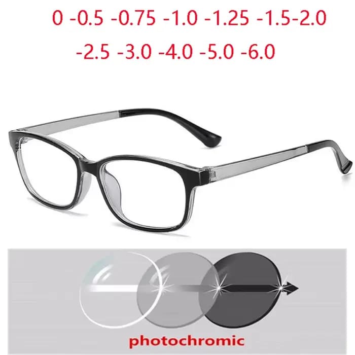 Mode plastique noir gris cadre carré myope lunettes soleil photochromique