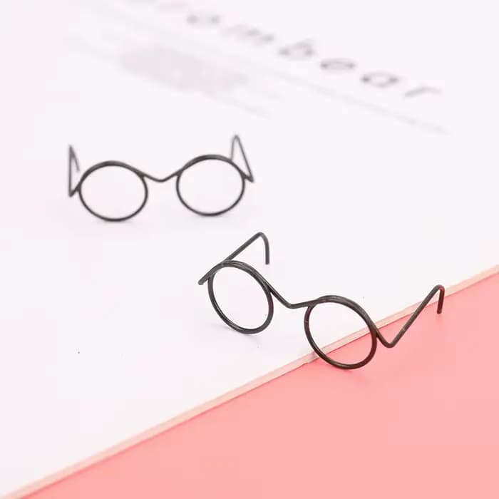 TH 2 paires de lunettes de poupée mignonnes noires, monture ronde, sans verres, style rétro, pour accessoires de poupée, environ 3,3 cm/5,7 cm