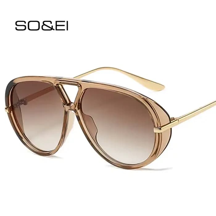 SO & EI Ins mode populaire surdimensionné Double ponts pilote femmes lunettes de soleil rétro couleur bonbon hommes Punk