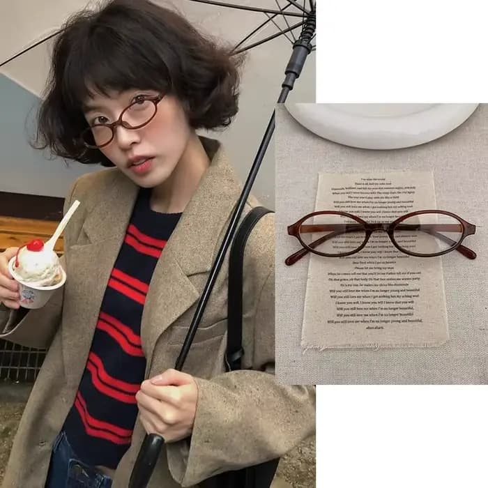 Lunettes ovales rétro marron Y2K pour filles japonaises et coréennes