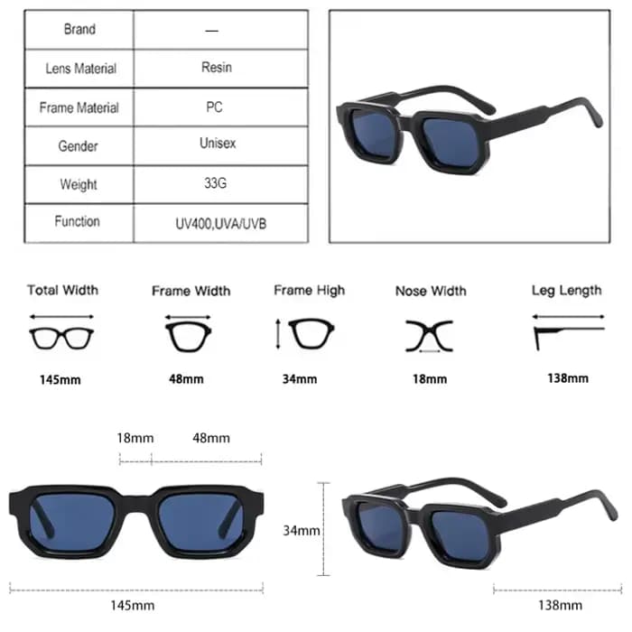 2025 mode bleu carré lunettes de soleil pour femmes hommes rétro luxe concepteur clair lentille