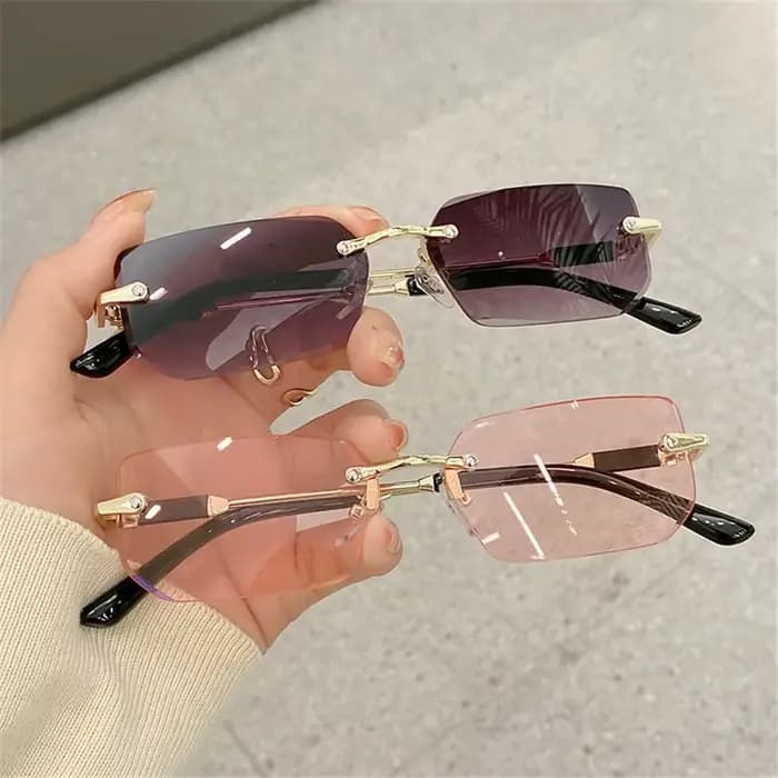 Lunettes de soleil rectangulaires sans monture pour femmes et hommes