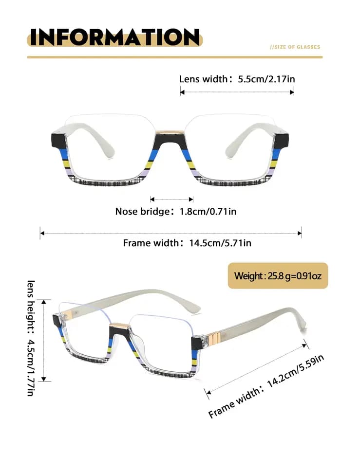 Lunettes unies semi-sans monture à rayures géométriques artistiques - Montures