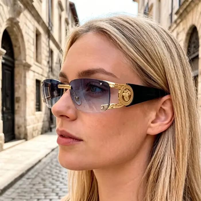 Nouvelles Lunettes de Soleil Sans Monture 2026 Hommes Tendance Vintage Dégradé Décontractées Femmes Design de Marque