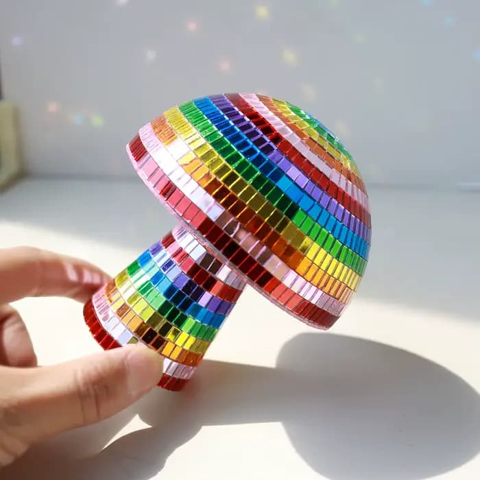 Boule Disco incassable arc-en-ciel pulvérisée à la main, décor de champignon, centre de Table en verre pailleté pour noël, fêtes