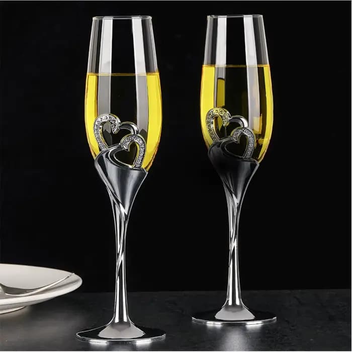 Ensemble de verres à Champagne pour mariage, 2 pièces, verres à flûte à griller avec bords en cristal, décoration de cœurs, gobelet à boisson