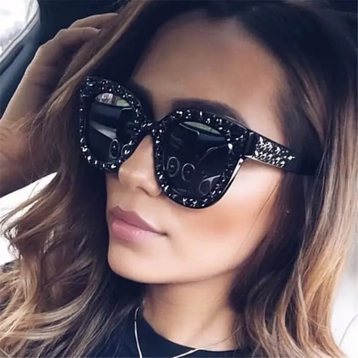 Lunettes de soleil carrées surdimensionnées diamant cristal scintillant pour femmes