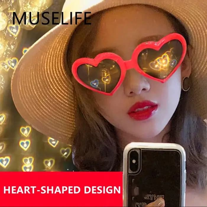 Lunettes de soleil en forme de cœur d'amour avec effets de changement de lumière